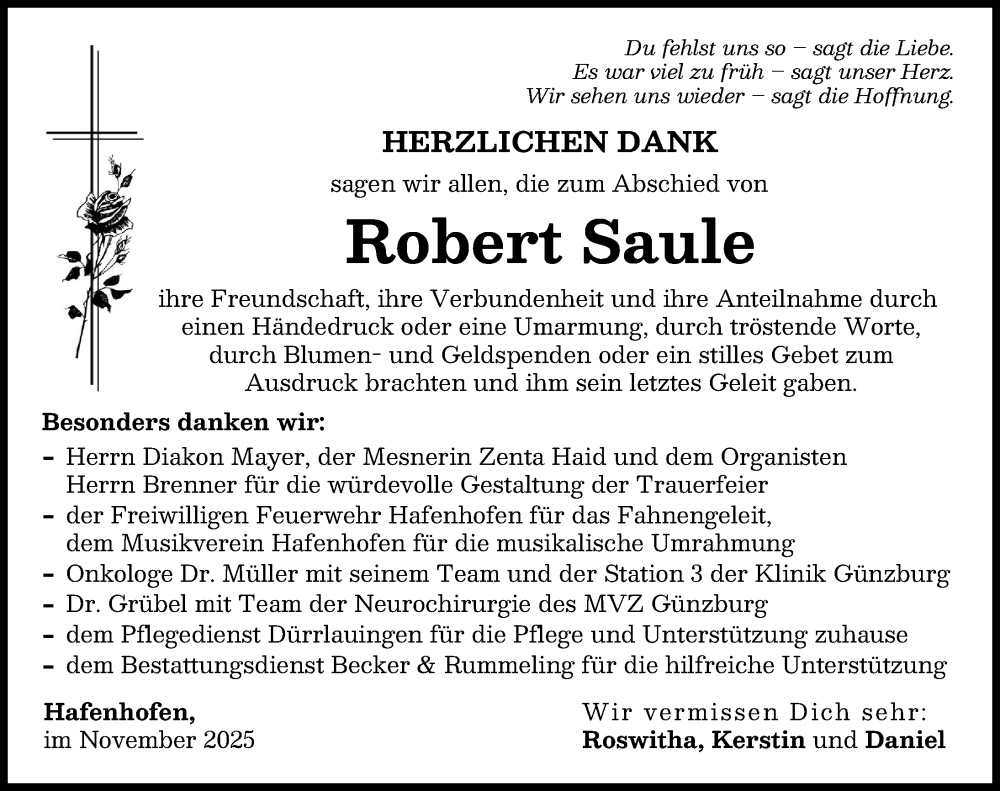 Traueranzeige von Robert Saule von Günzburger Zeitung