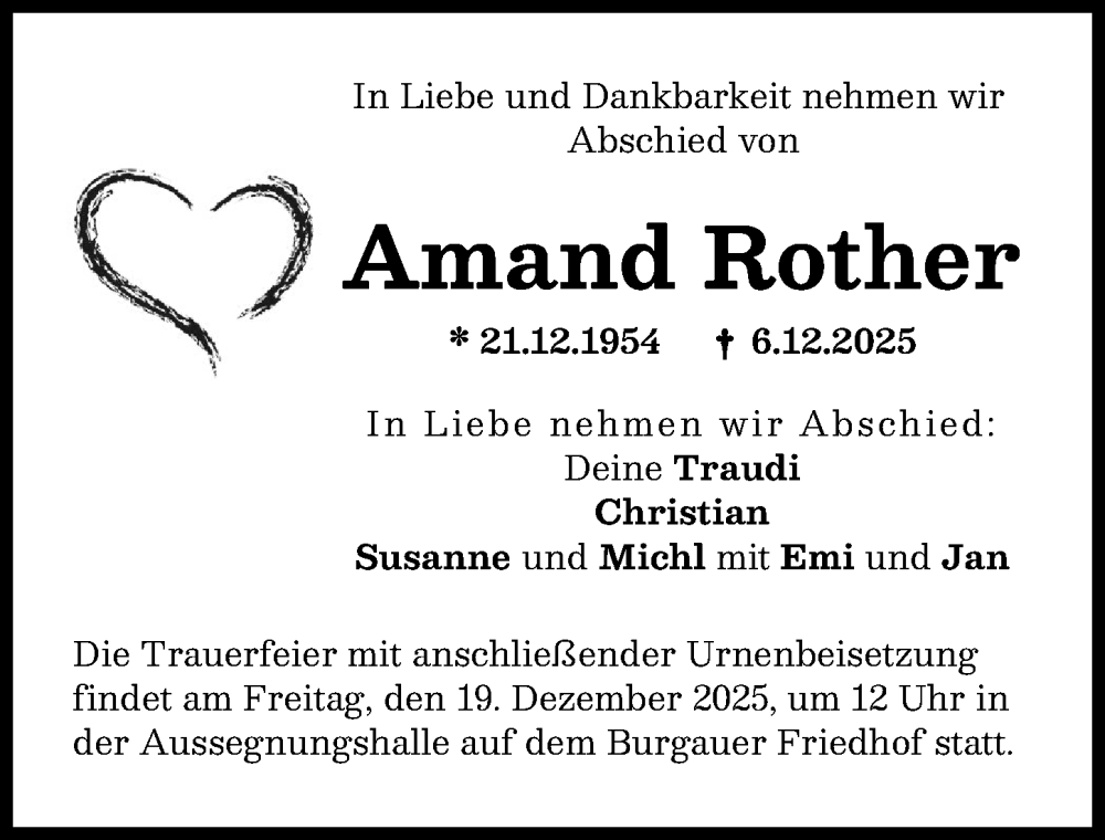  Traueranzeige für Amand Rother vom 13.12.2025 aus Günzburger Zeitung