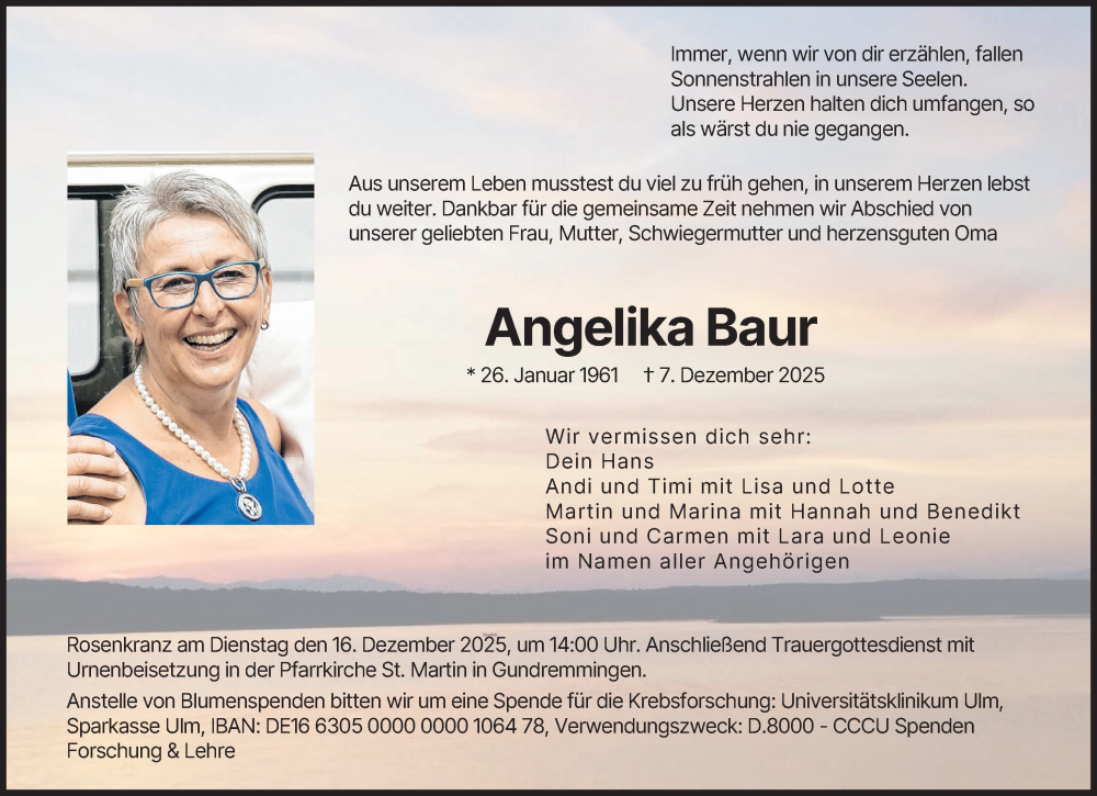 Traueranzeige von Angelika Baur von Günzburger Zeitung