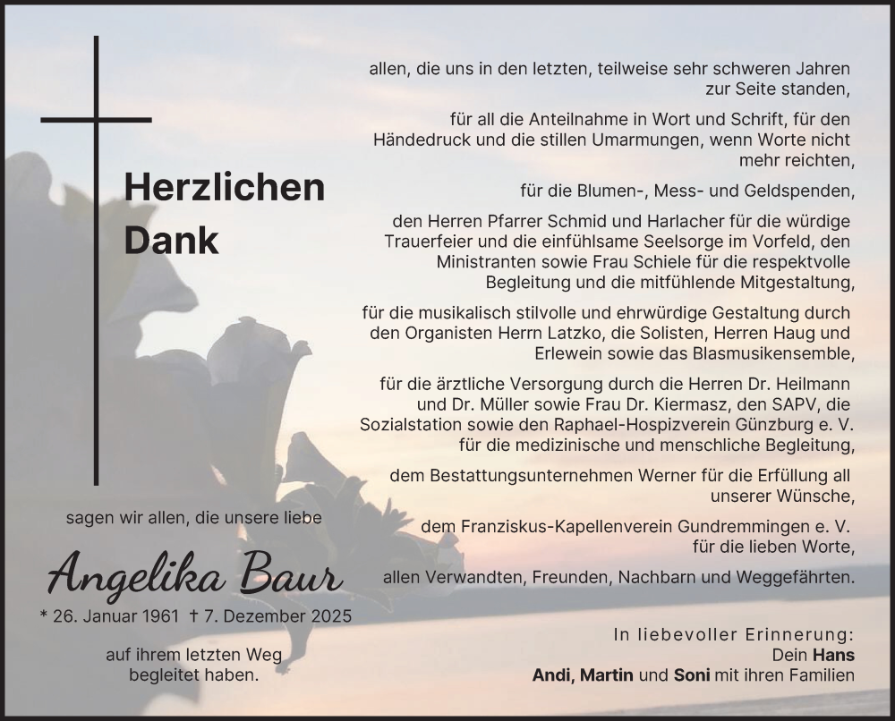 Traueranzeige von Angelika Baur von Günzburger Zeitung