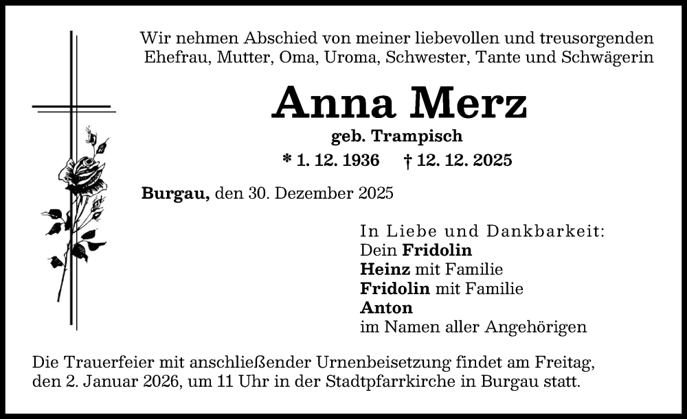 Traueranzeige von Anna Merz von Günzburger Zeitung