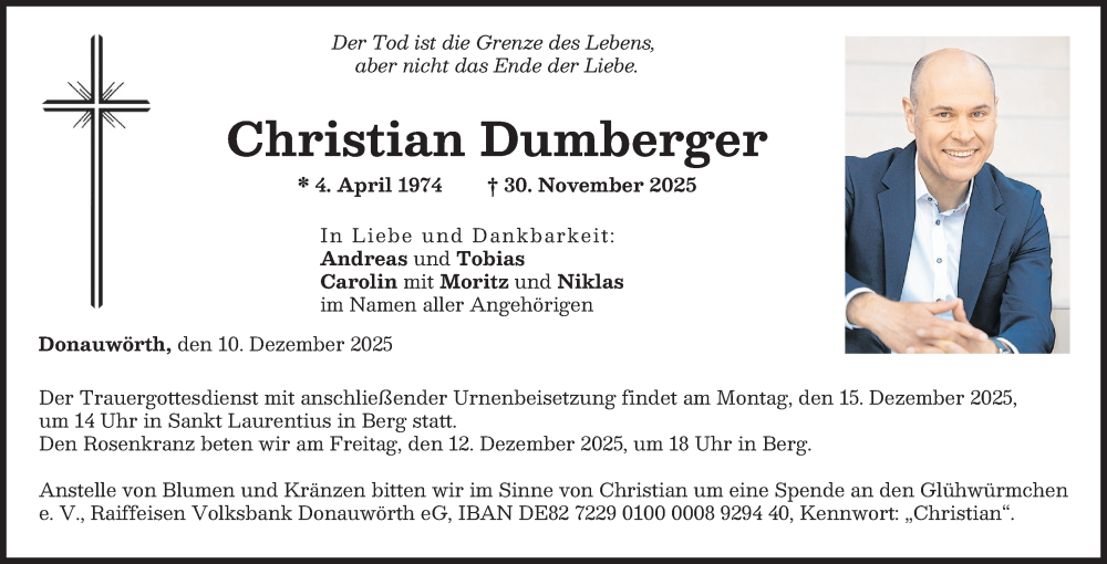  Traueranzeige für Christian Dumberger vom 10.12.2025 aus Donauwörther Zeitung