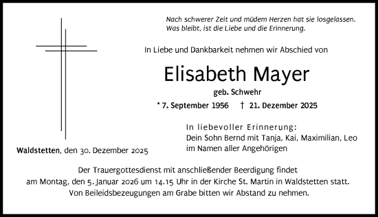 Traueranzeige von Elisabeth Mayer von Günzburger Zeitung