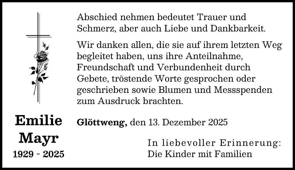 Traueranzeige von Emilie Mayr von Günzburger Zeitung