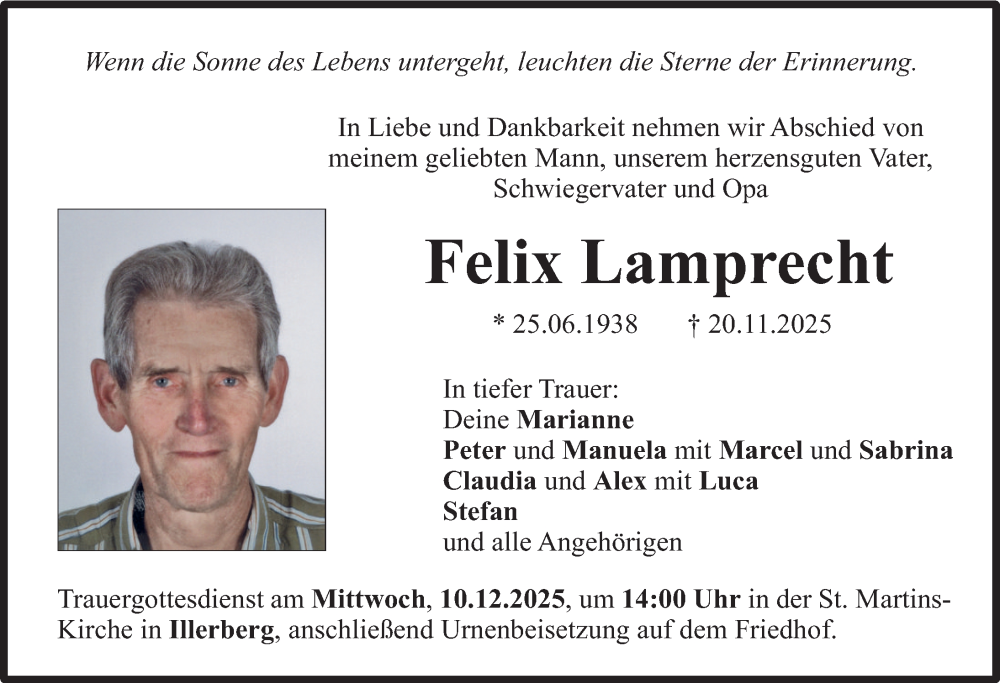 Traueranzeige von Felix Lamprecht von Illertisser Zeitung, Neu-Ulmer Zeitung