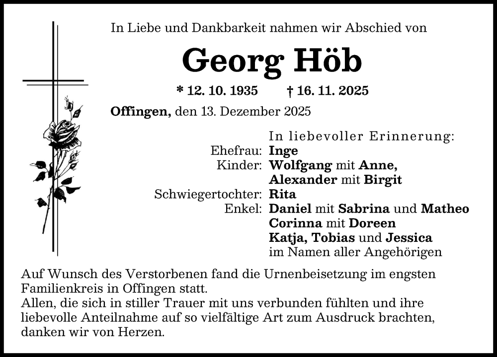 Traueranzeige von Georg Höb von Günzburger Zeitung