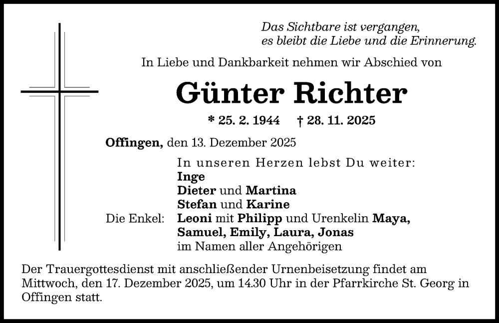 Traueranzeige von Günter Richter von Günzburger Zeitung