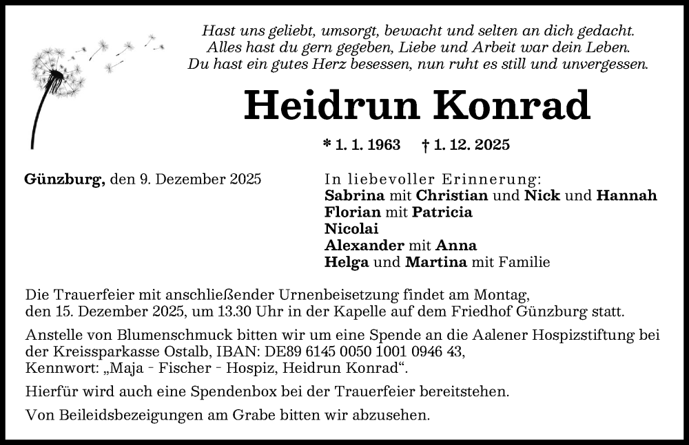Traueranzeige von Heidrun Konrad von Günzburger Zeitung