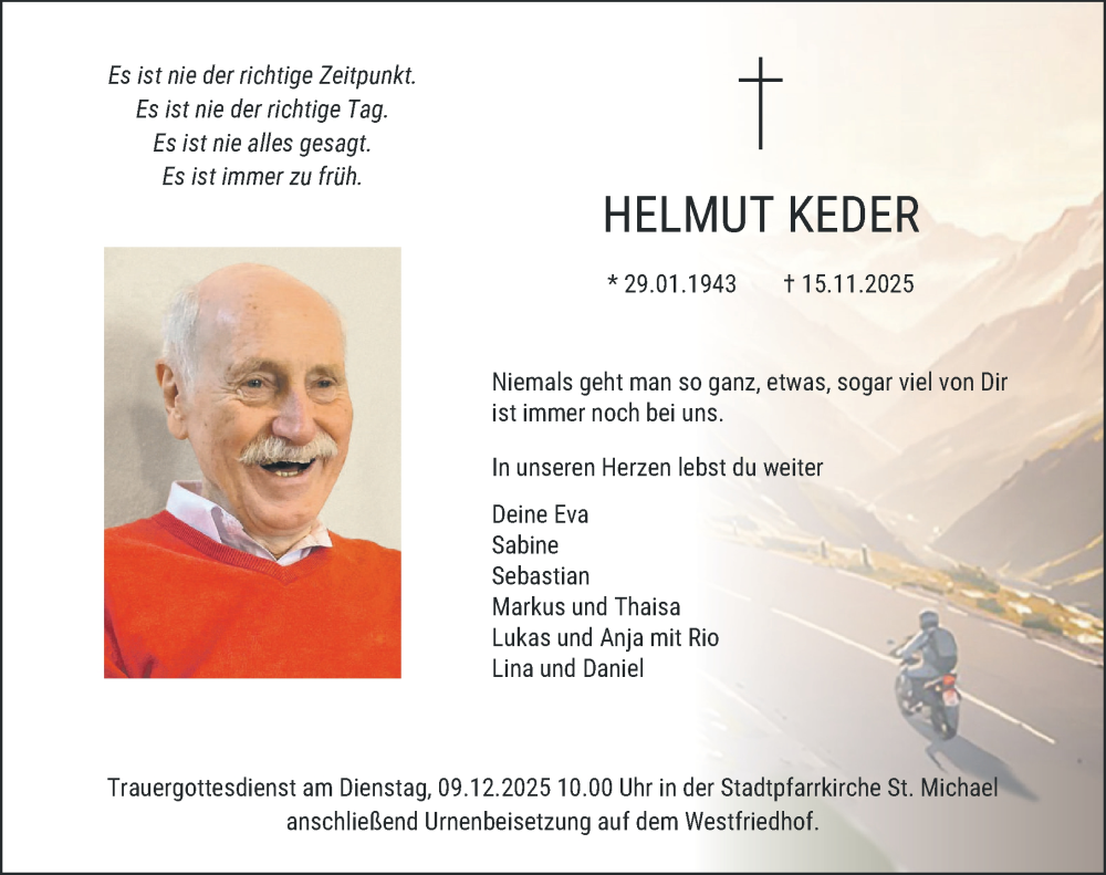  Traueranzeige für Helmut Keder vom 04.12.2025 aus Mittelschwäbische Nachrichten
