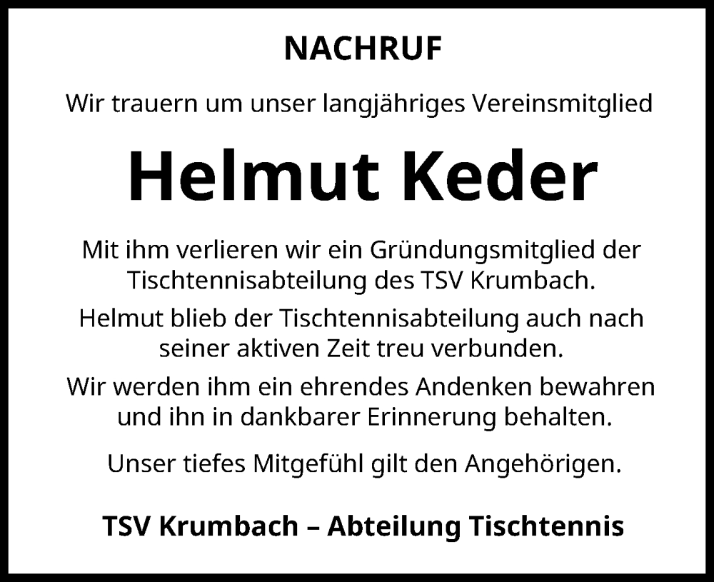  Traueranzeige für Helmut Keder vom 18.12.2025 aus Mittelschwäbische Nachrichten