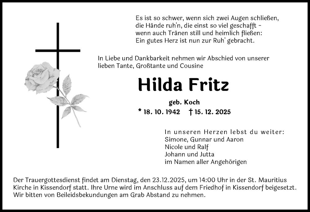 Traueranzeige von Hilda Fritz von Günzburger Zeitung