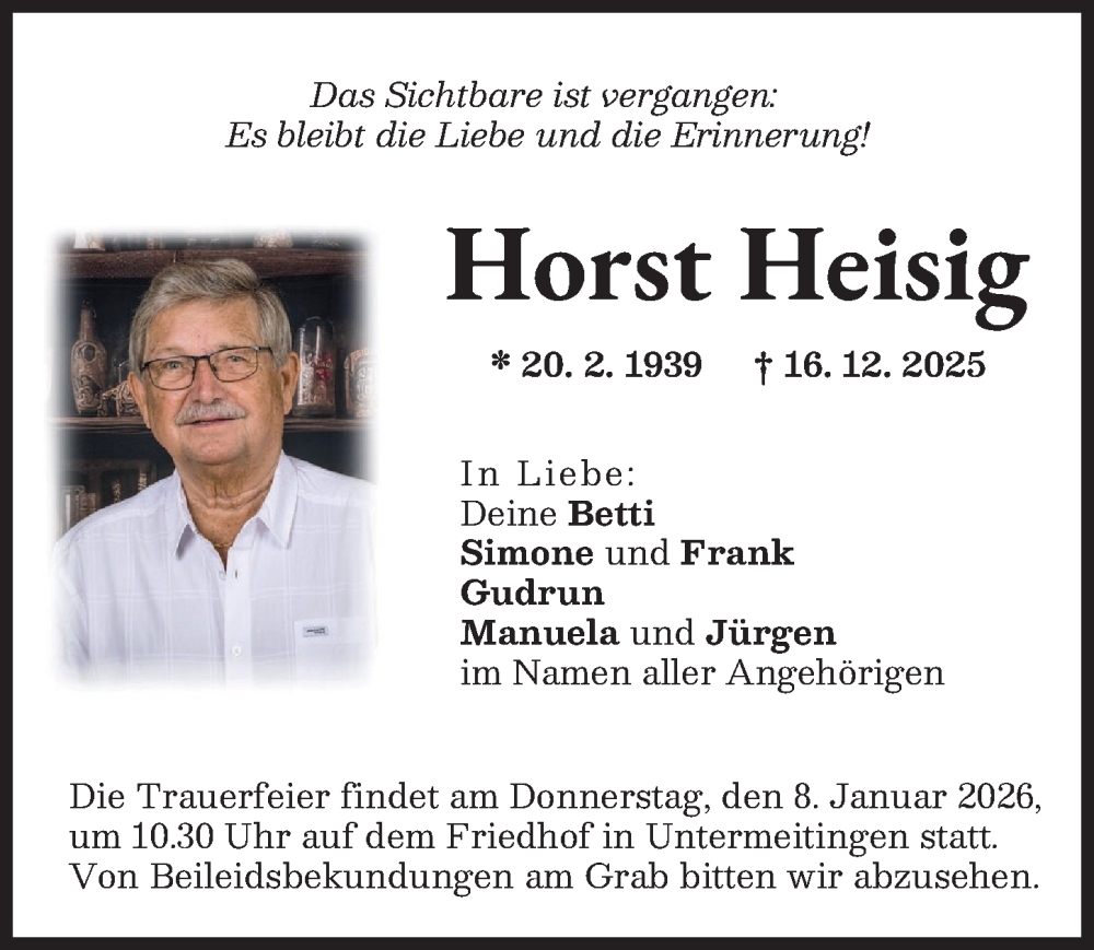 Traueranzeige von Horst Heisig von Schwabmünchner Allgemeine