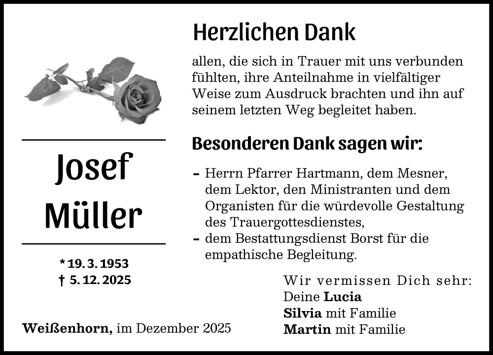 Traueranzeige für Josef Müller vom 20.12.2025 aus Neu-Ulmer Zeitung