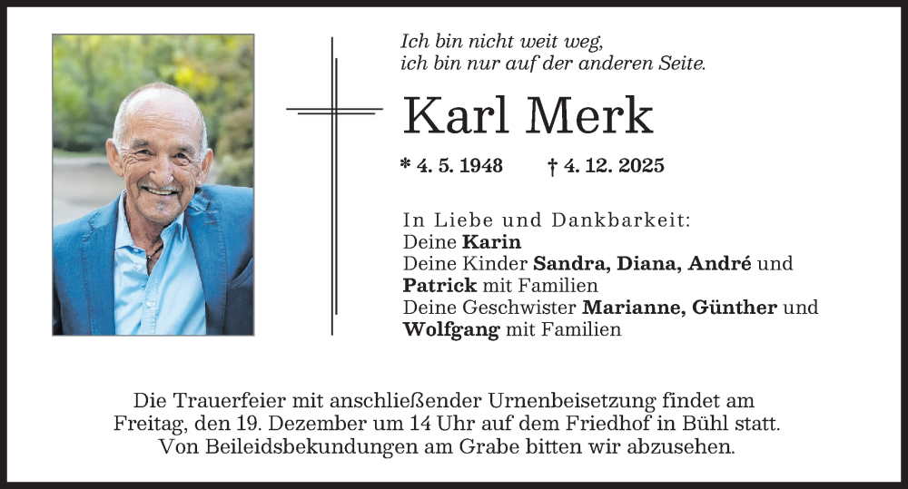  Traueranzeige für Karl Merk vom 13.12.2025 aus Günzburger Zeitung