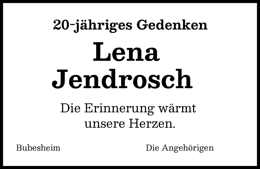 Traueranzeige von Lena Jendrosch von Günzburger Zeitung