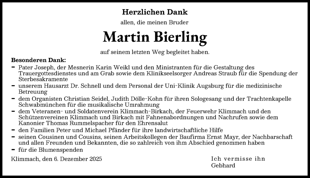 Traueranzeige von Martin Bierling von Schwabmünchner Allgemeine