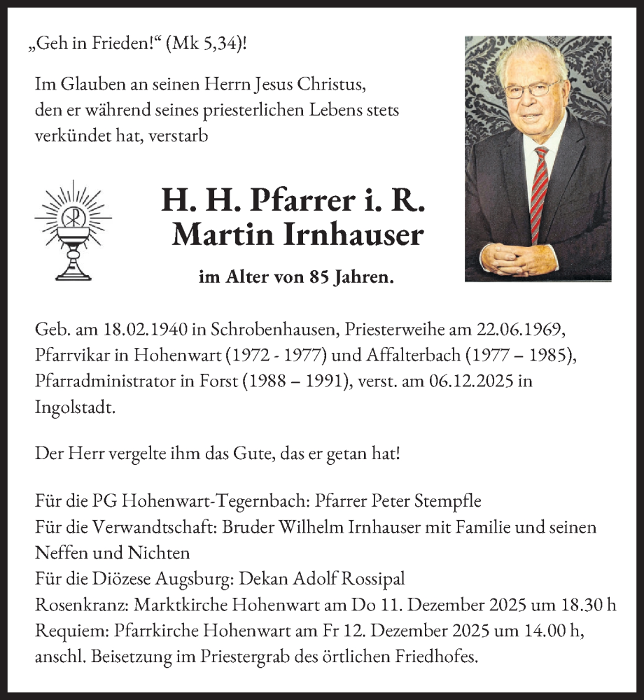 Traueranzeige von Martin Irnhauser von Augsburger Allgemeine