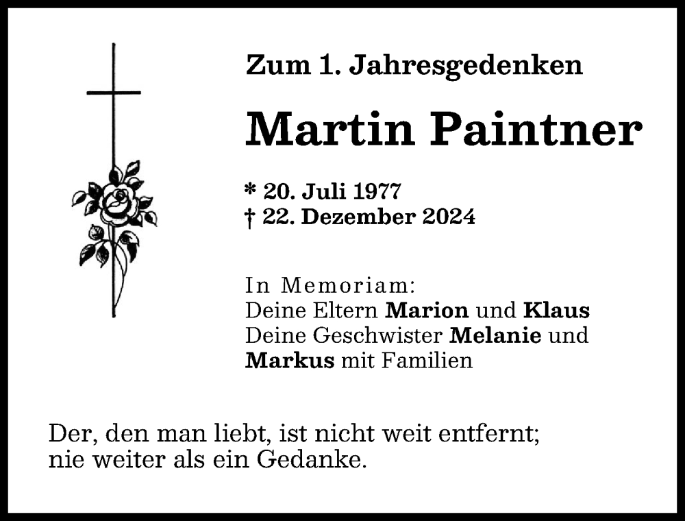 Traueranzeige von Martin Paintner von Günzburger Zeitung