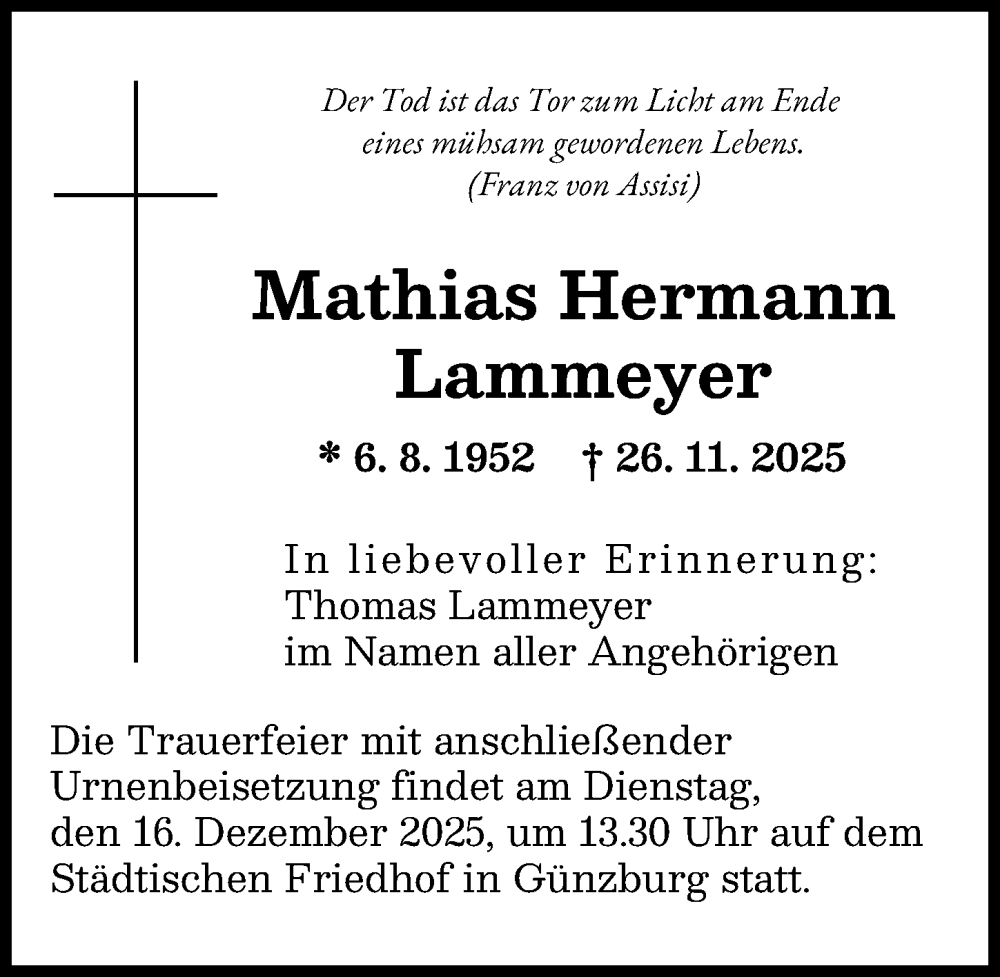 Traueranzeige von Mathias Hermann Lammeyer von Günzburger Zeitung