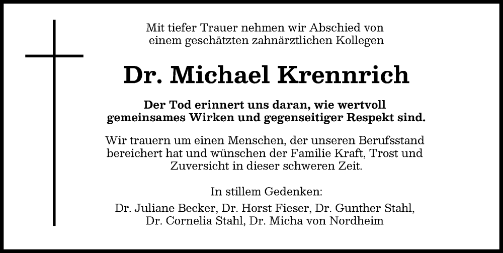  Traueranzeige für Michael Krennrich vom 30.12.2025 aus Ammersee Kurier
