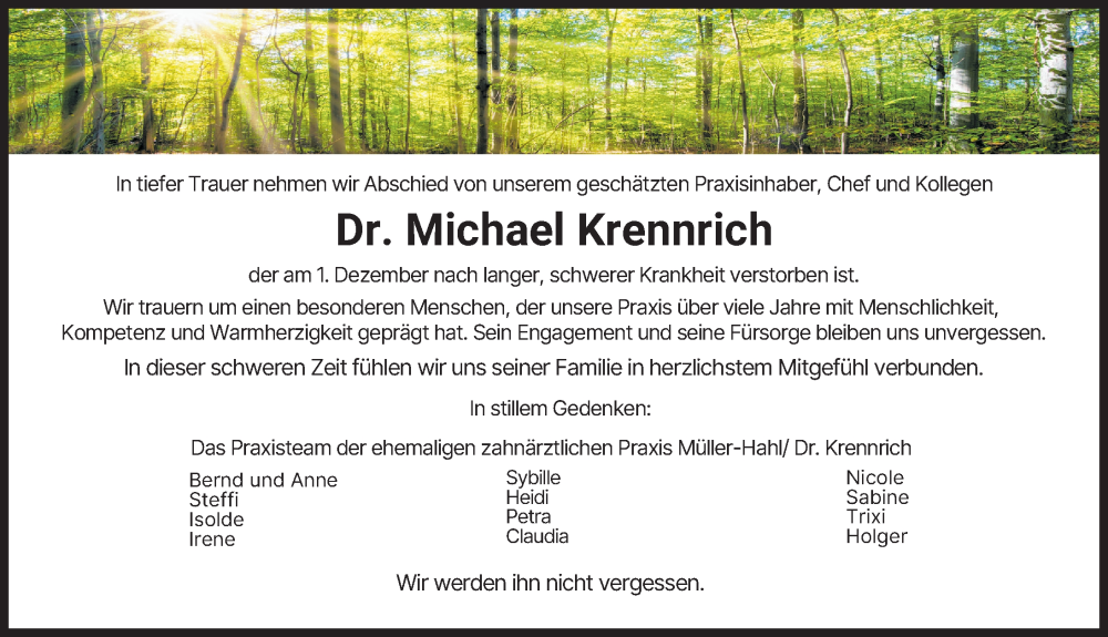  Traueranzeige für Michael Krennrich vom 06.12.2025 aus Landsberger Tagblatt