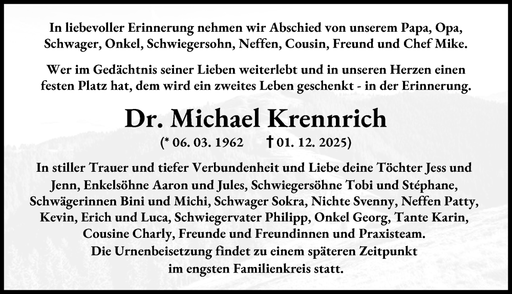  Traueranzeige für Michael Krennrich vom 19.12.2025 aus Ammersee Kurier