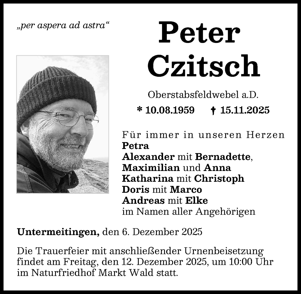 Traueranzeige von Peter Czitsch von Schwabmünchner Allgemeine