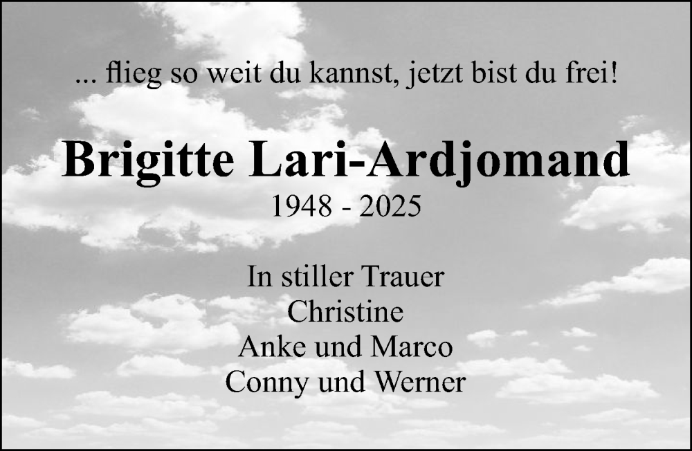 Traueranzeige von Brigitte Lari-Ardjomand von Aichacher Nachrichten