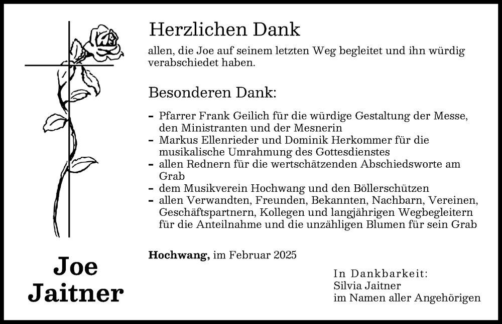 Traueranzeige von Joe Jaitner von Günzburger Zeitung
