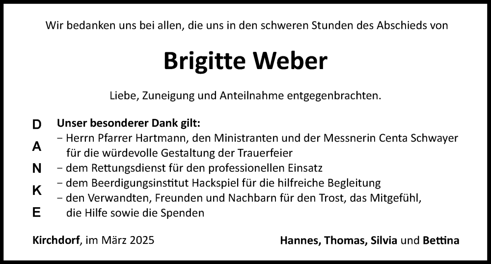 Traueranzeige von Brigitte Weber von Mindelheimer Zeitung