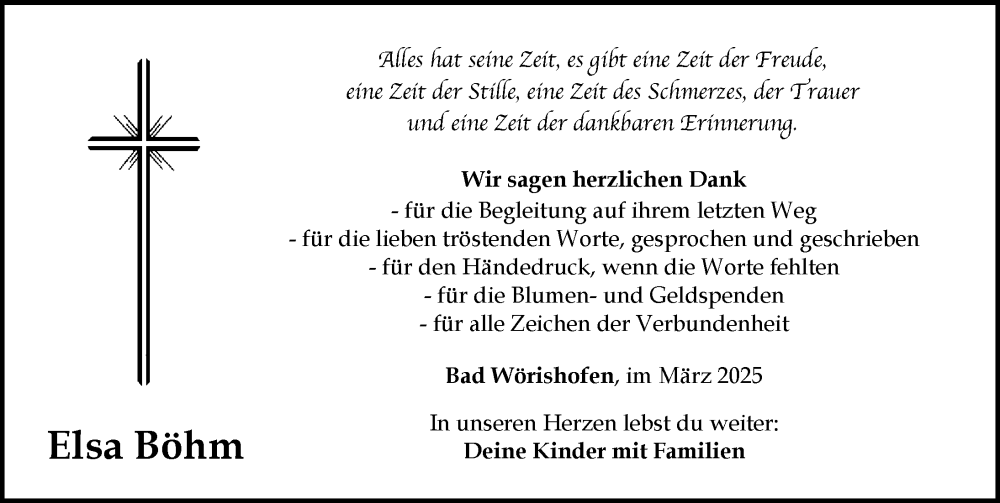 Traueranzeige von Elsa Böhm von Mindelheimer Zeitung