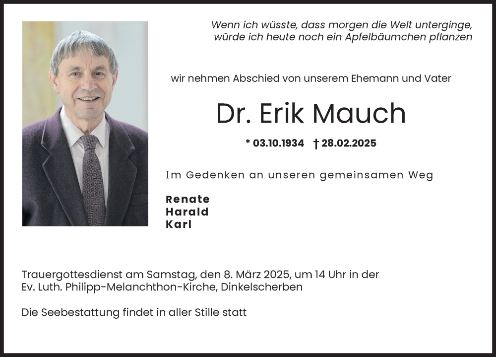 Traueranzeige von Erik Mauch von Augsburg-Land