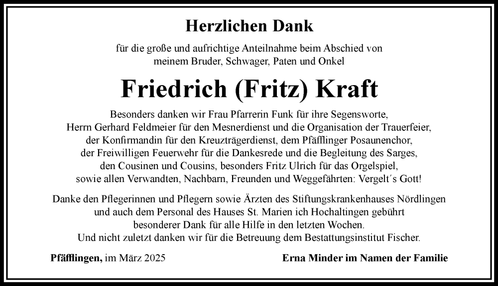 Traueranzeige von Friedrich Kraft von Rieser Nachrichten