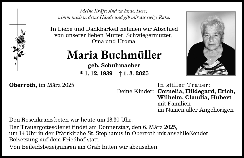 Traueranzeige von Maria Buchmüller von Illertisser Zeitung