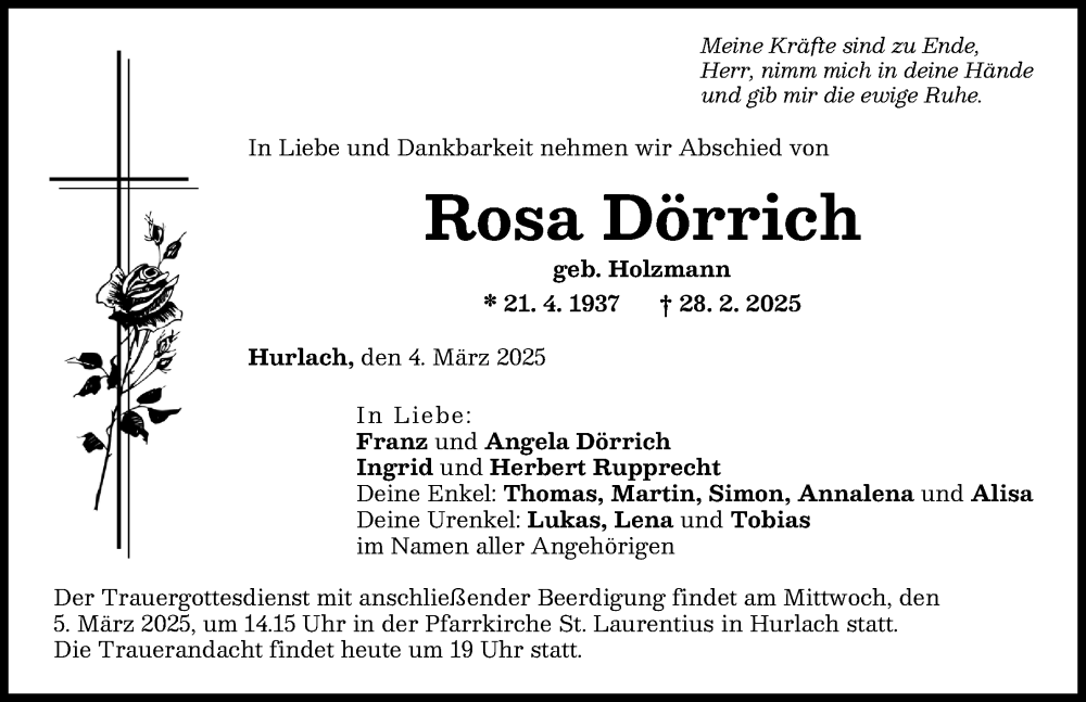 Traueranzeige von Rosa Dörrich von Landsberger Tagblatt