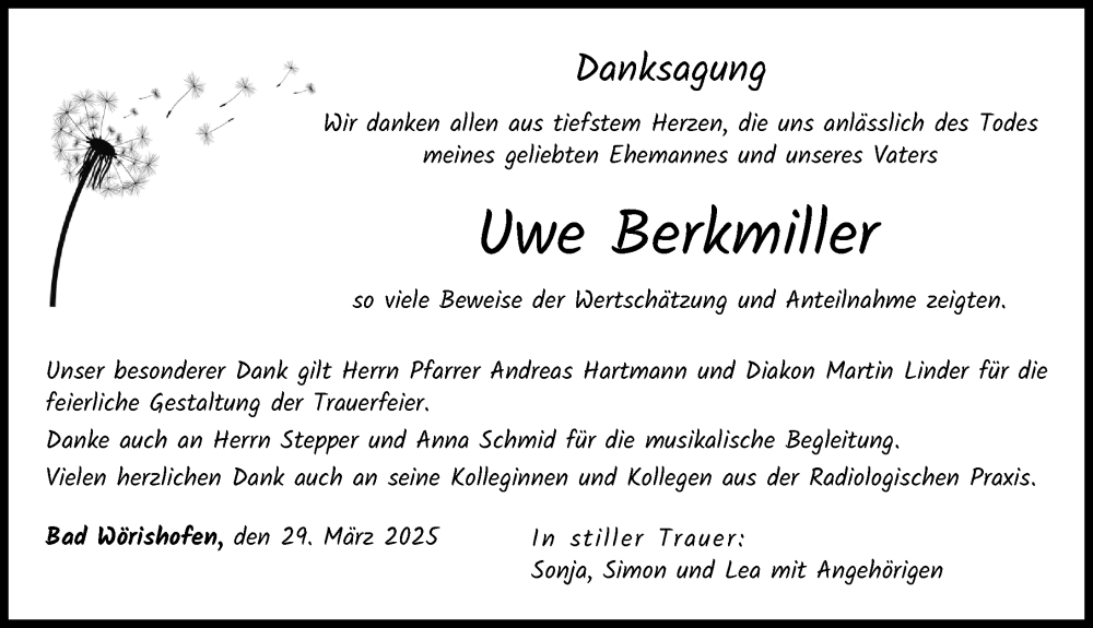 Traueranzeige von Uwe Berkmiller von Mindelheimer Zeitung