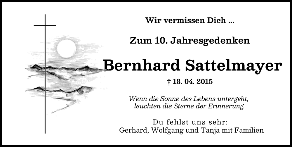 Traueranzeige von Bernhard Sattelmayer von Augsburger Allgemeine