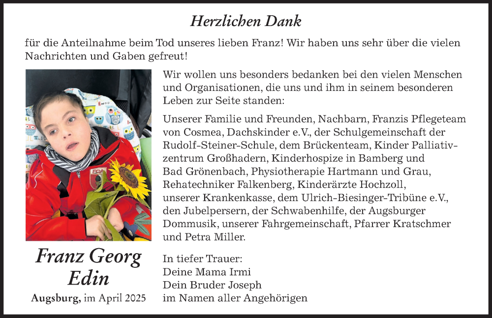  Traueranzeige für Franz Georg Edin vom 26.04.2025 aus Augsburger Allgemeine