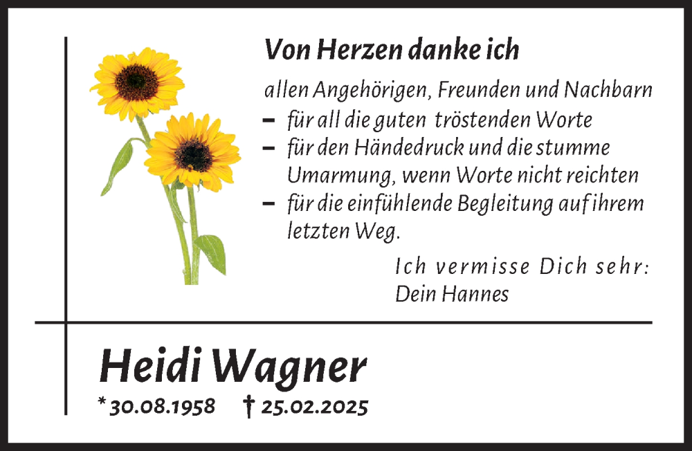 Traueranzeige von Heidi Wagner von Augsburger Allgemeine