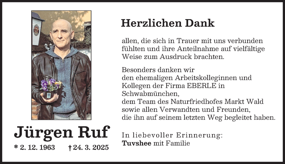 Traueranzeige von Jürgen Ruf von Schwabmünchner Allgemeine