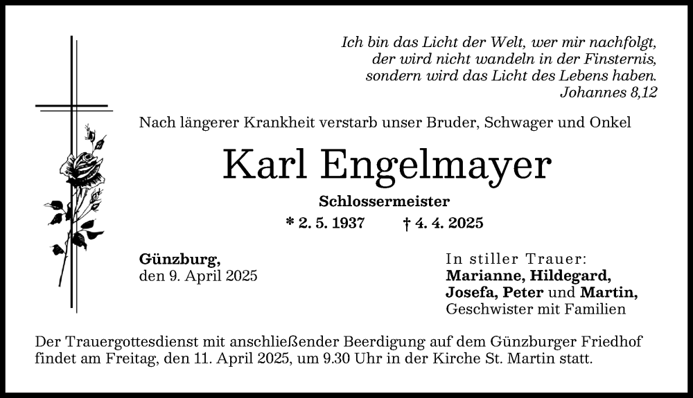Traueranzeige von Karl Engelmayer von Günzburger Zeitung