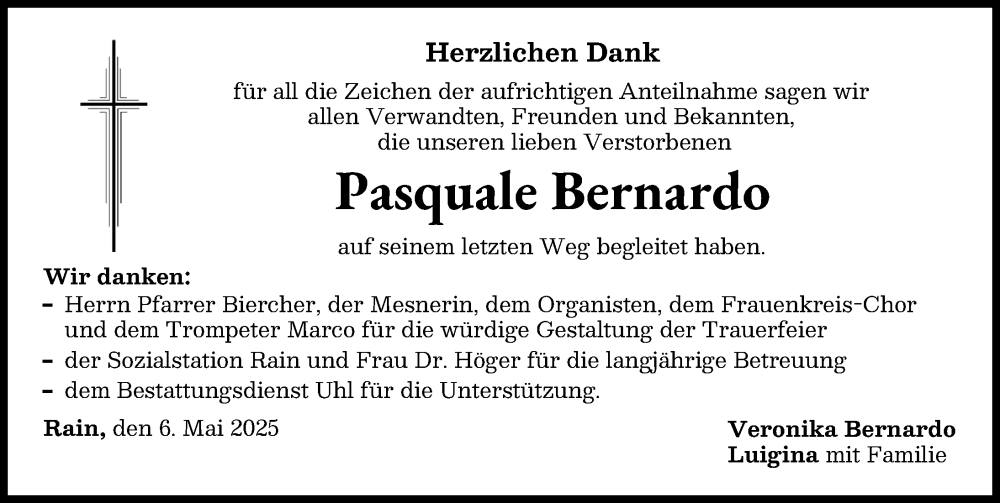 Traueranzeige von Pasquale Bernardo von Donauwörther Zeitung