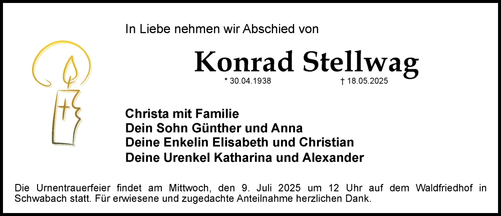 Traueranzeige von Konrad Stellwag von Donauwörther Zeitung