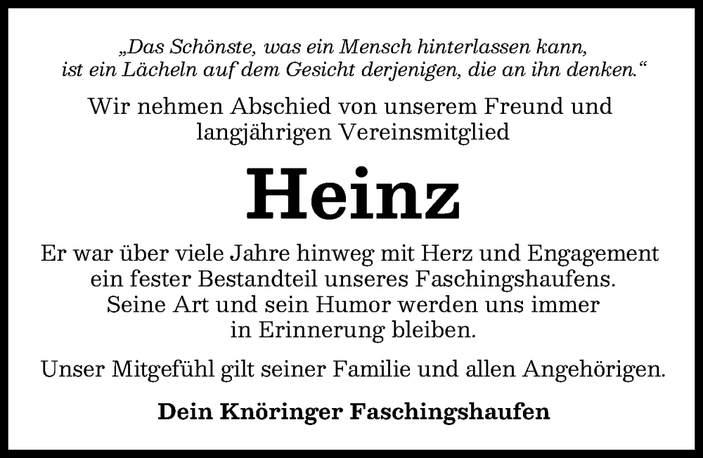 Traueranzeige von Heinz  von Günzburger Zeitung