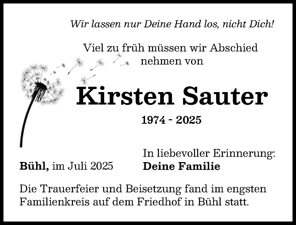 Traueranzeige von Kirsten Sauter von Günzburger Zeitung