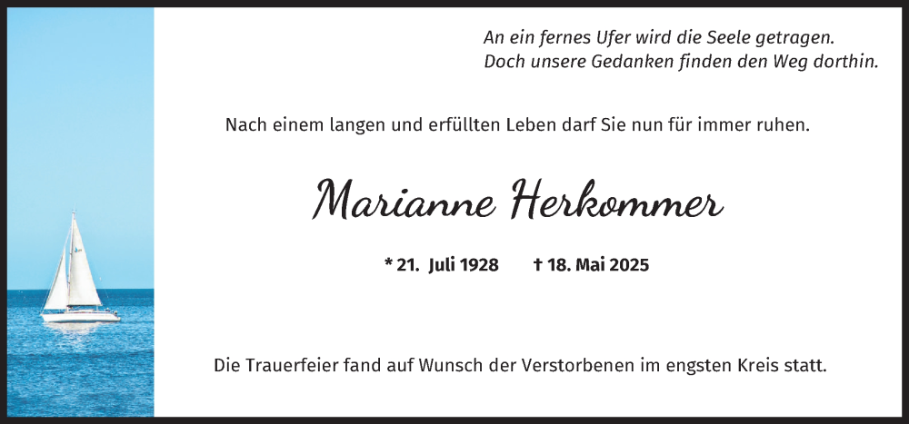 Traueranzeige von Marianne Herkommer von Augsburger Allgemeine