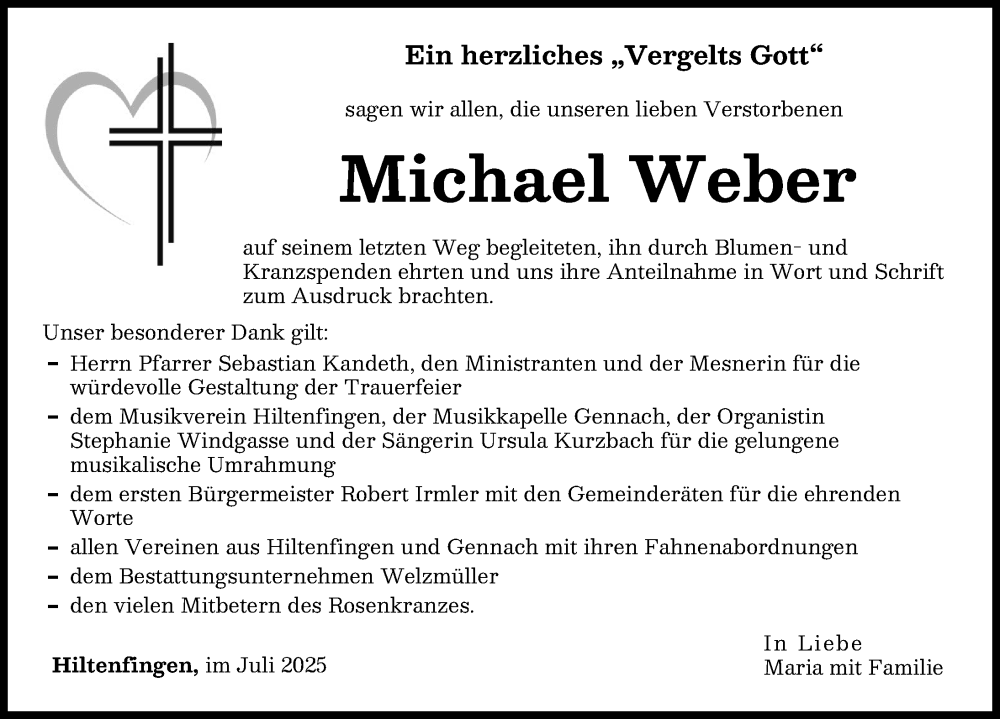 Traueranzeige von Michael Weber von Schwabmünchner Allgemeine