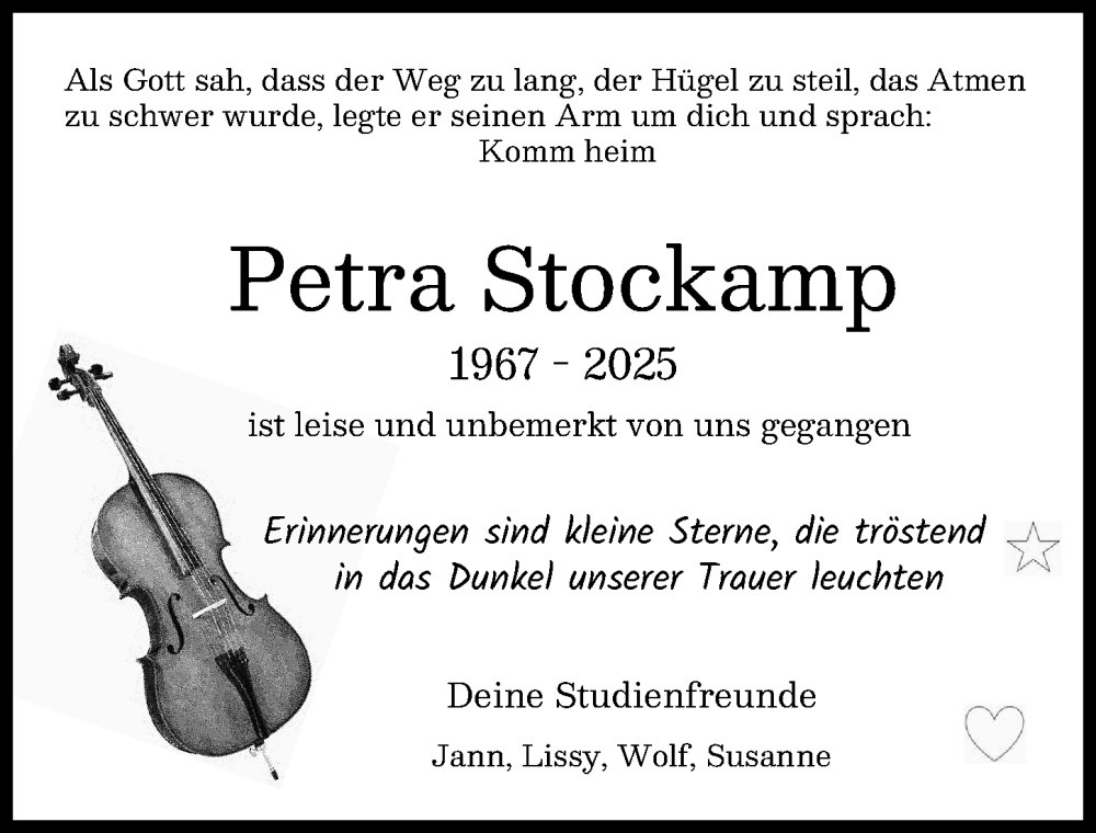 Traueranzeige von Petra Stockamp von Donauwörther Zeitung