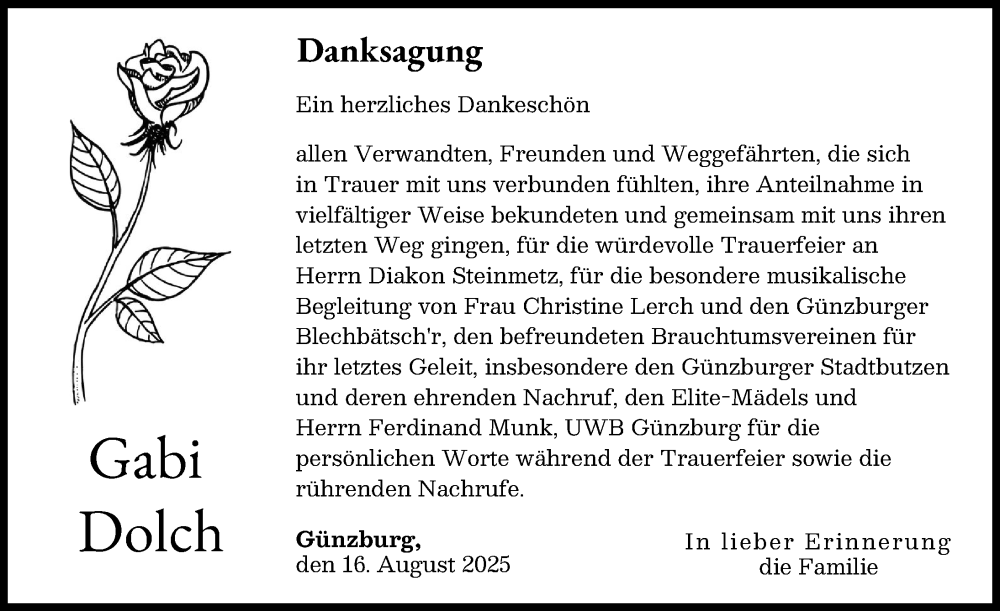 Traueranzeige von Gabi Dolch von Günzburger Zeitung