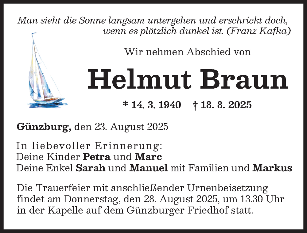 Traueranzeige von Helmut Braun von Günzburger Zeitung